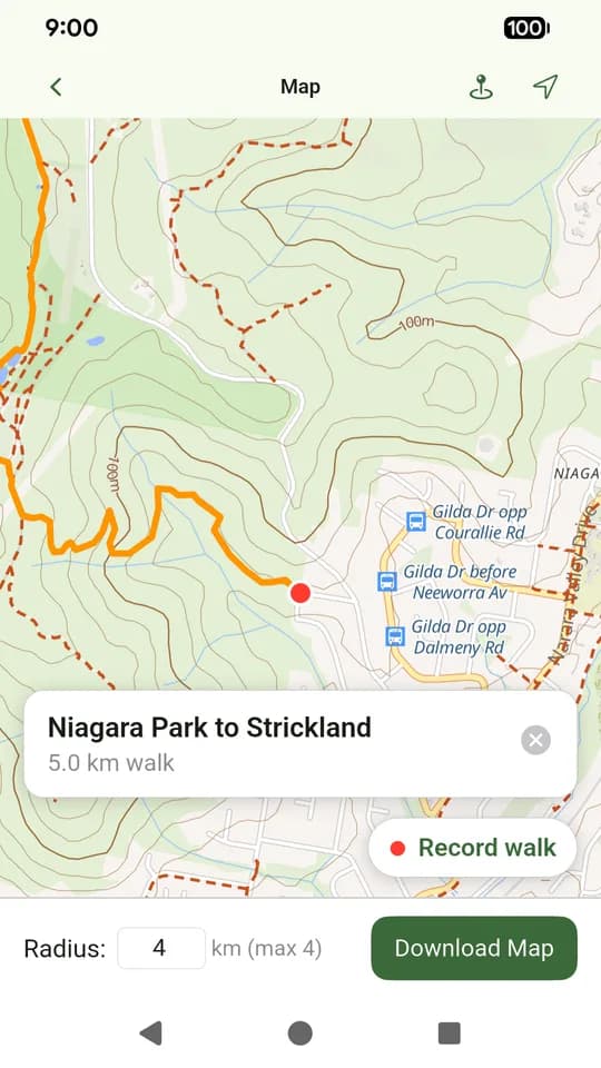 FriendsFindMe app: Download the map around a walk for when there is no signal