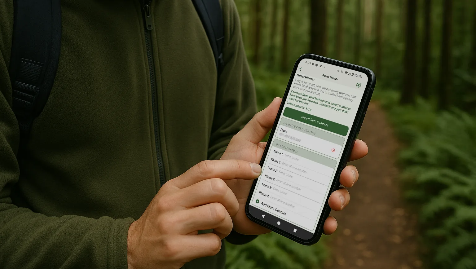Choosing trusted contacts in the app